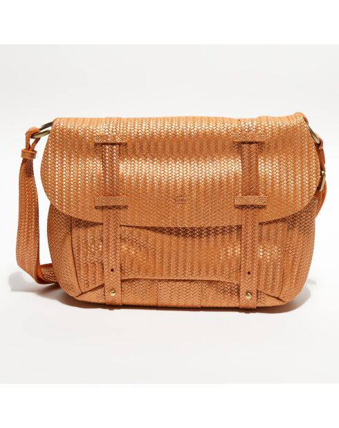 Sac besace  en Cuir Bernie orange clair - 32x22x10 cm