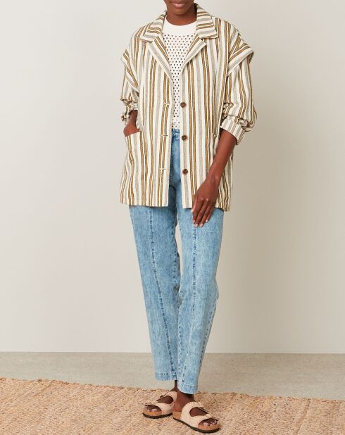 Veste Volta rayée raw blanc/marron