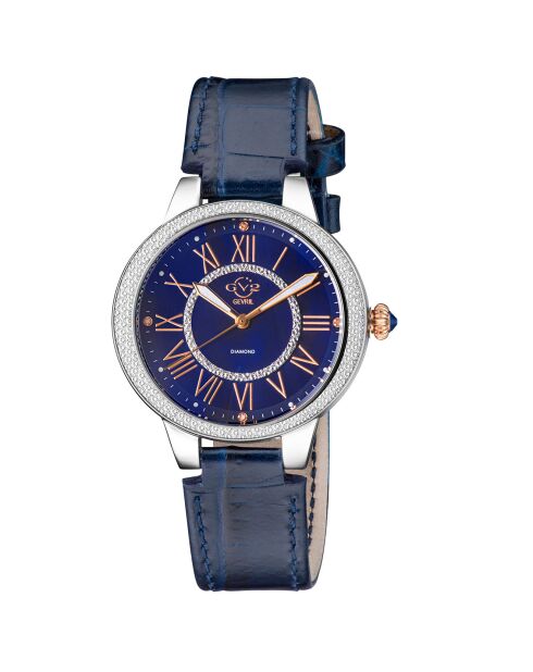 Montre Astor II Femme Quartz en Cuir & Diamants 0.02 ct bleue