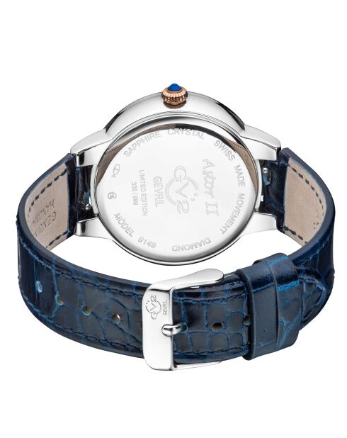Montre Astor II Femme Quartz en Cuir & Diamants 0.02 ct bleue