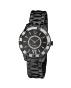 Montre Venice Femme Quartz en Acier & Diamants 0.04 ct noire