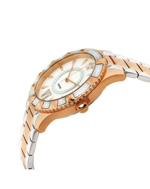 Venice Quarzuhr für Damen aus Stahl und Diamanten, 0,04 Karat Silber/Rotgold