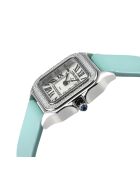 Montre Milan Femme Quartz en Cuir & Diamants 0.06 ct bleue