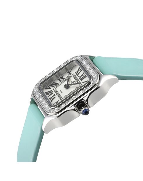 Montre Milan Femme Quartz en Cuir & Diamants 0.06 ct bleue