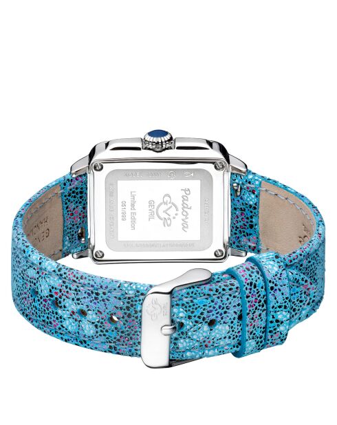 Montre Padova Floral Femme Quartz en Cuir & Diamants 0.015 ct bleu fleuri