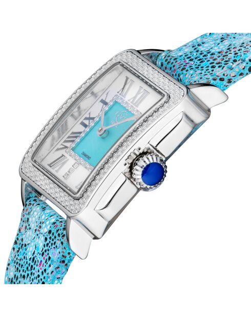 Montre Padova Floral Femme Quartz en Cuir & Diamants 0.015 ct bleu fleuri