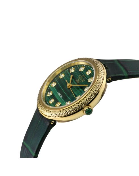 Montre Arezzo Femme Quartz en Cuir & Diamants 0.14 ct verte