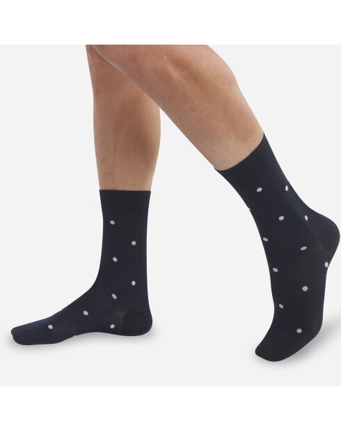 Chaussettes en fil d'écosse Monsieur Dim à pois bleu océan