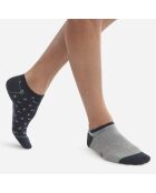 2 Paires de chaussettes Coton Style triangles bleu marine/gris clair chiné