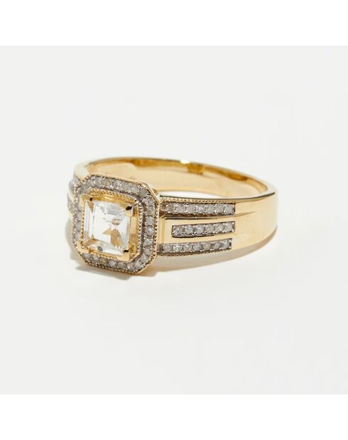 Bague Remban Diamants 0.32 ct & Topaze Blanche 1.41 ct or jaune