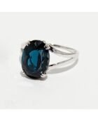 Anillo de oro blanco de 6,4 quilates con diamantes de 0,05 quilates y topacio azul de Londres de 6,4 quilates