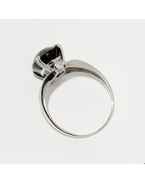 Anillo de oro blanco de 6,4 quilates con diamantes de 0,05 quilates y topacio azul de Londres de 6,4 quilates