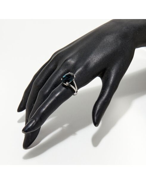 Anillo de oro blanco de 6,4 quilates con diamantes de 0,05 quilates y topacio azul de Londres de 6,4 quilates