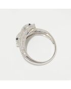 Bague Duo de Panthères Diamants 1.28 ct & Saphirs 0.03 ct or blanc