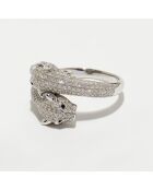 Bague Duo de Panthères Diamants 1.28 ct & Saphirs 0.03 ct or blanc