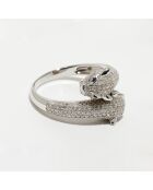 Bague Duo de Panthères Diamants 1.28 ct & Saphirs 0.03 ct or blanc