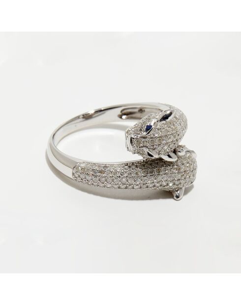 Bague Duo de Panthères Diamants 1.28 ct & Saphirs 0.03 ct or blanc