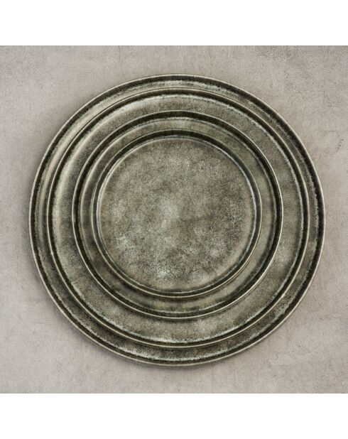 4 Assiettes Plates en Grès Istra gris/vert - D.26.5 cm