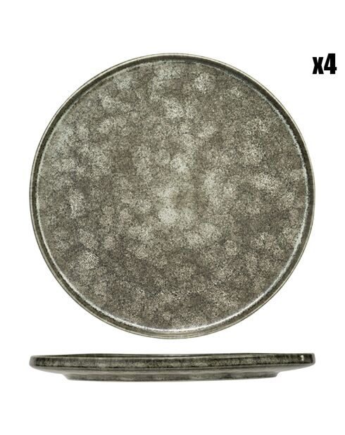 4 Assiettes Plates en Grès Istra gris/vert - D.26.5 cm