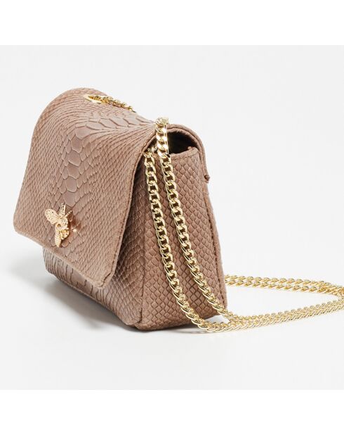 Sac bandoulière en Cuir Hera taupe  - 21x15x7 cm
