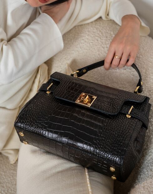 Sac à main en Cuir croco Swan noir - 28x20x11 cm