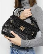 Sac à main en Cuir croco Swan noir - 28x20x11 cm