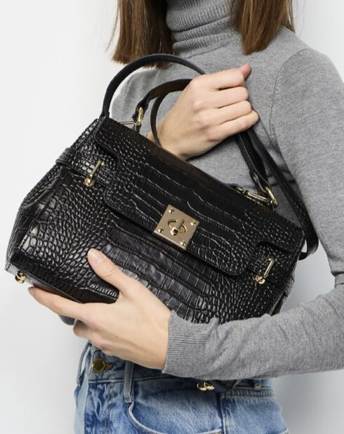 Sac à main en Cuir croco Swan noir - 28x20x11 cm