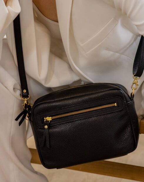 Sac bandoulière en Cuir Maelys noir - 22.5x7x16 cm