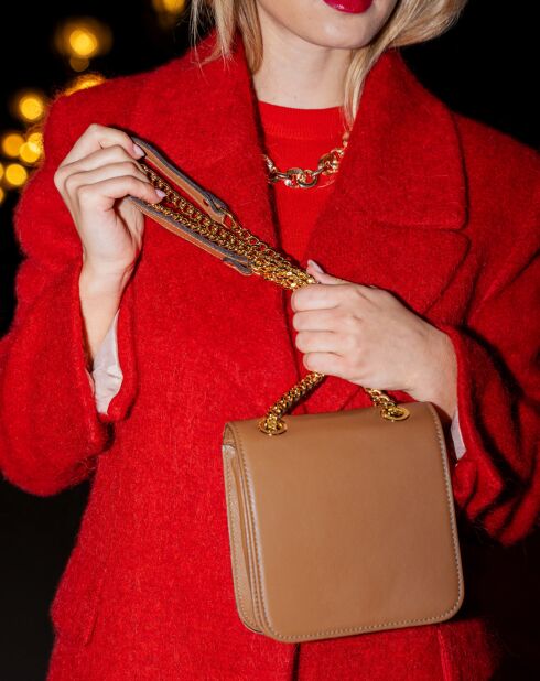 Sac bandoulière en Cuir Box camel  - 16x16x6 cm