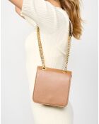 Sac bandoulière en Cuir Box camel  - 16x16x6 cm