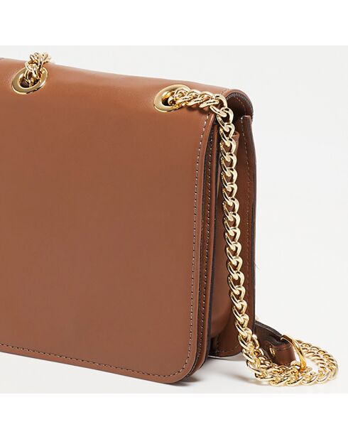 Sac bandoulière en Cuir Box camel  - 16x16x6 cm