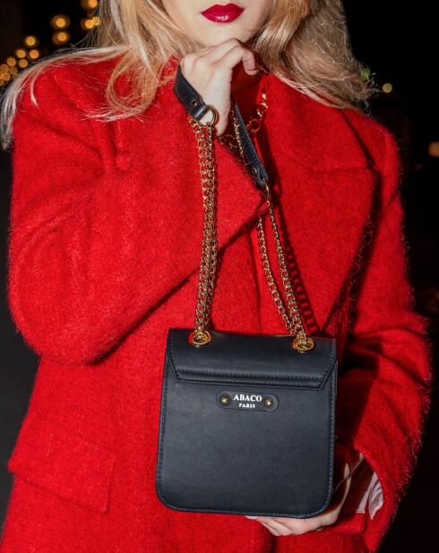 Sac bandoulière en Cuir Box noir - 16x16x6 cm