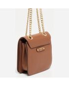 Sac bandoulière en Cuir Box camel  - 16x16x6 cm