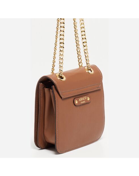 Sac bandoulière en Cuir Box camel  - 16x16x6 cm