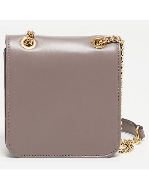Sac bandoulière en Cuir Box taupe  - 16x16x6 cm