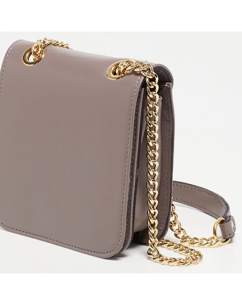 Sac bandoulière en Cuir Box taupe  - 16x16x6 cm