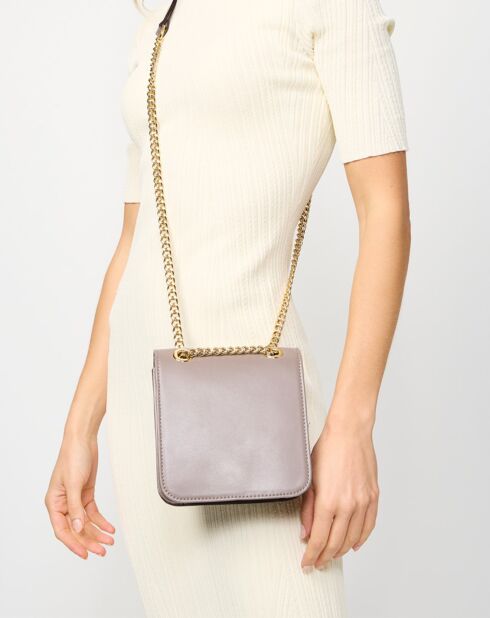 Sac bandoulière en Cuir Box taupe  - 16x16x6 cm