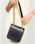 Sac bandoulière en Cuir Box noir - 16x16x6 cm