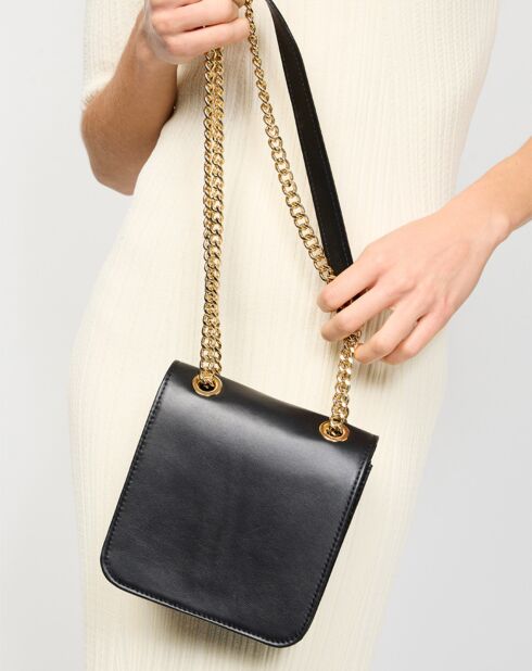 Sac bandoulière en Cuir Box noir - 16x16x6 cm