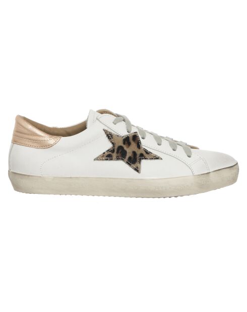 Sneakers en Cuir Olivia blanc/léopard/rose doré
