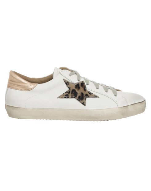 Sneakers en Cuir Olivia blanc/léopard/rose doré