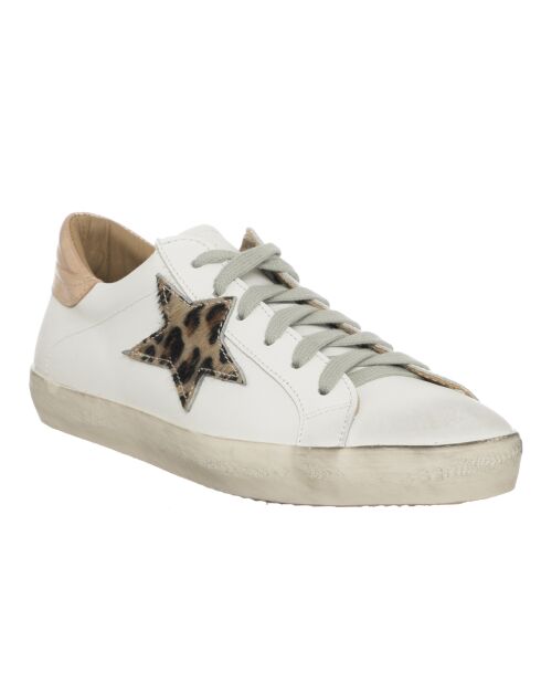 Sneakers en Cuir Olivia blanc/léopard/rose doré