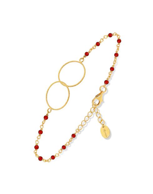 Bracelet Double Rond en Argent doré & Onyx rouge