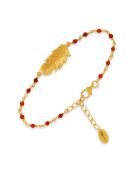 Bracelet Plume en Argent doré & Onyx rouge