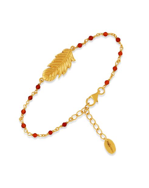 Bracelet Plume en Argent doré & Onyx rouge