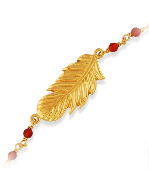Bracelet Plume en Argent doré & Onyx rouge