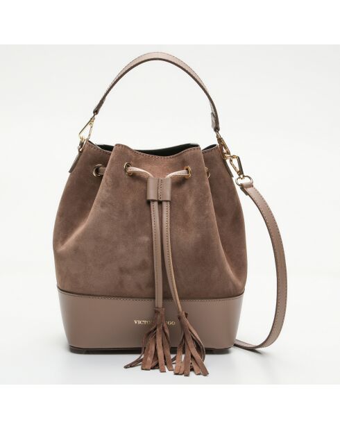 Sac à main en Cuir Livy taupe - 21.5x27x15 cm