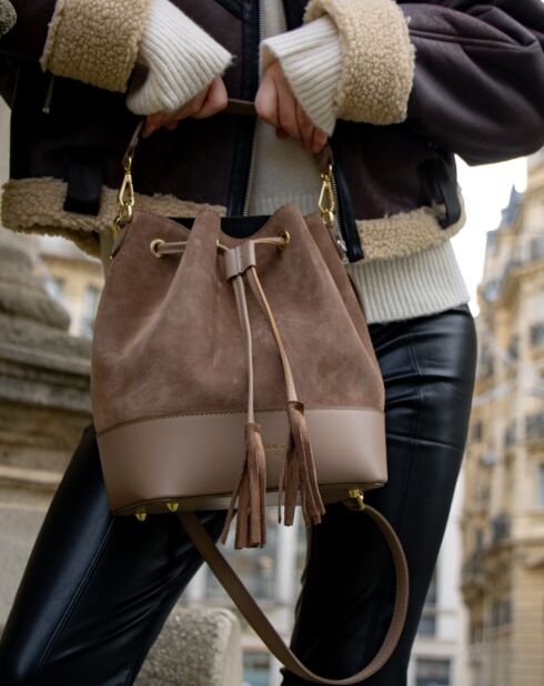 Sac à main en Cuir Livy taupe - 21.5x27x15 cm