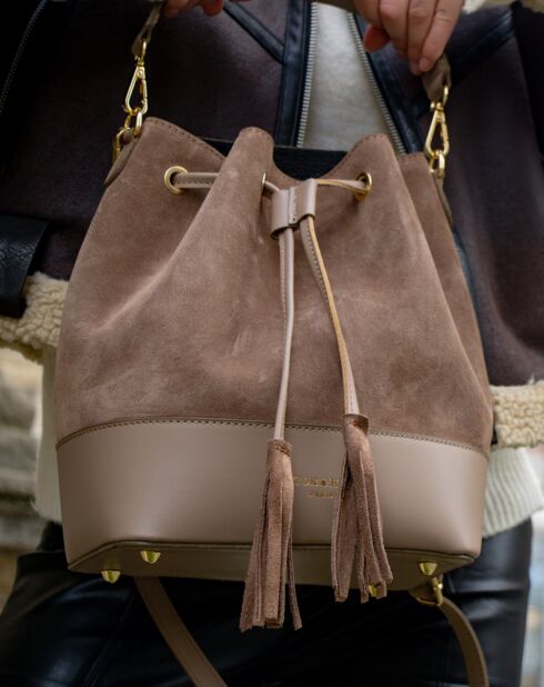 Sac à main en Cuir Livy taupe - 21.5x27x15 cm