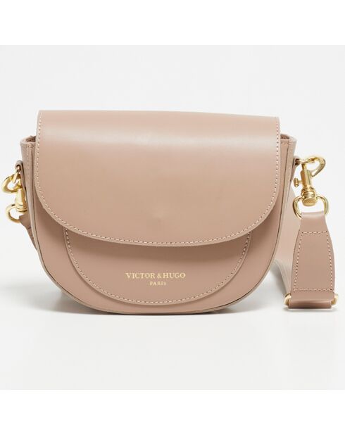 Sac bandoulière en Cuir Aya taupe - 17x23x7.5 cm